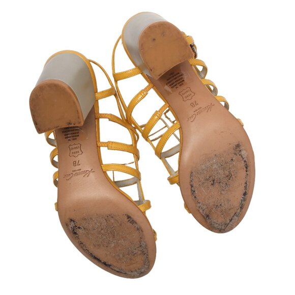 Kenneth Cole New York Patent Leather Caged Sandals Ankle strap Yellow Grey - Picture 8 of 13